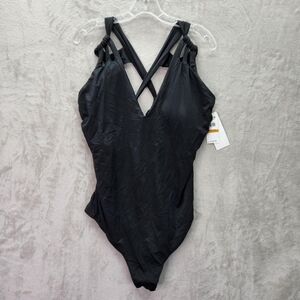 Becca Women's Black Knot Strap Criss Cross One Piece Swimsuit